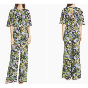 $595 Les Reveries Women's 2 Floral Maxi Silk Flutter Sleeve Made USA Elegant